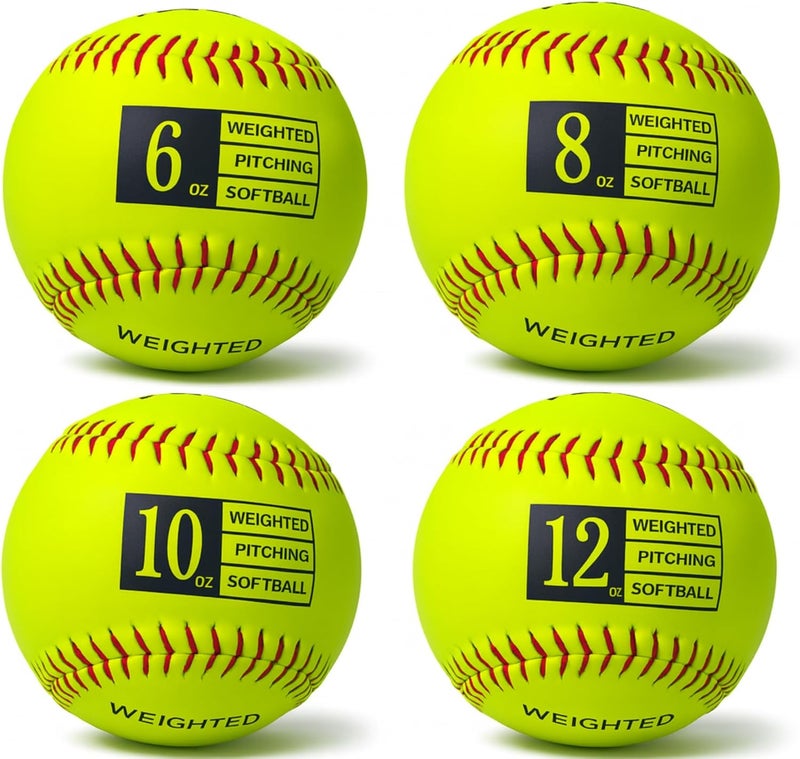 Thorza 12" Weighted Training Softballs - Set of 4 (6, 8, 10 & 12 oz) Training Balls to Increase Pitch Velocity & Arm Strength - Durable Softball Practice Equipment for Pitchers of All Skill Levels - Image 1